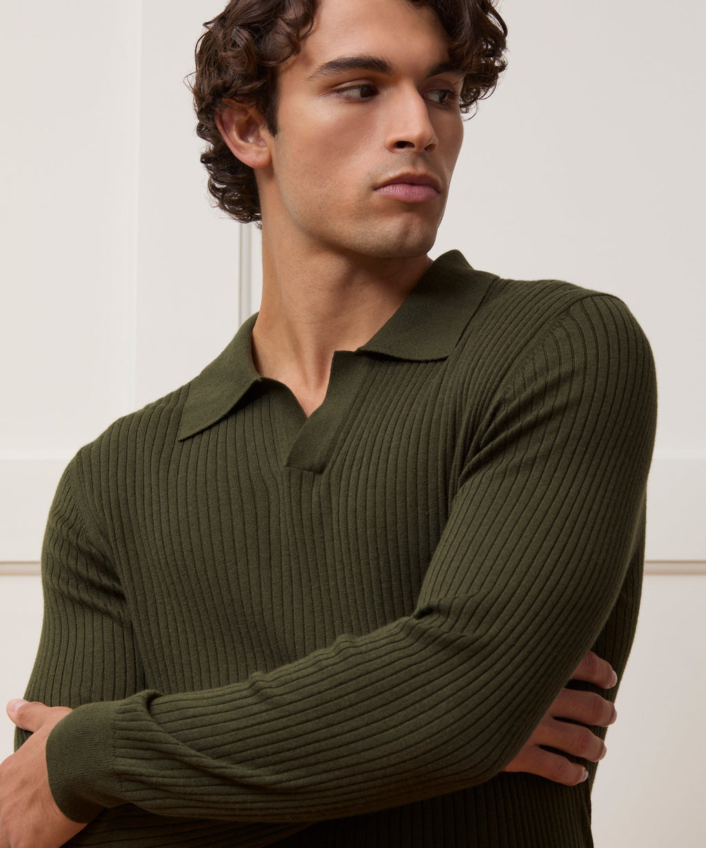 Silk-Cashmere Ribbed Montauk Sweater Polo