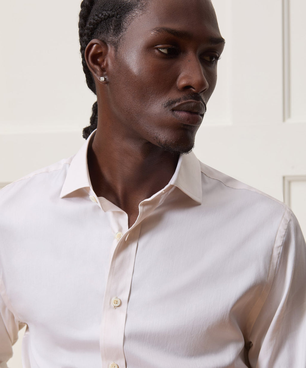 Slim Cotton-Silk Spread Collar Dress Shirt