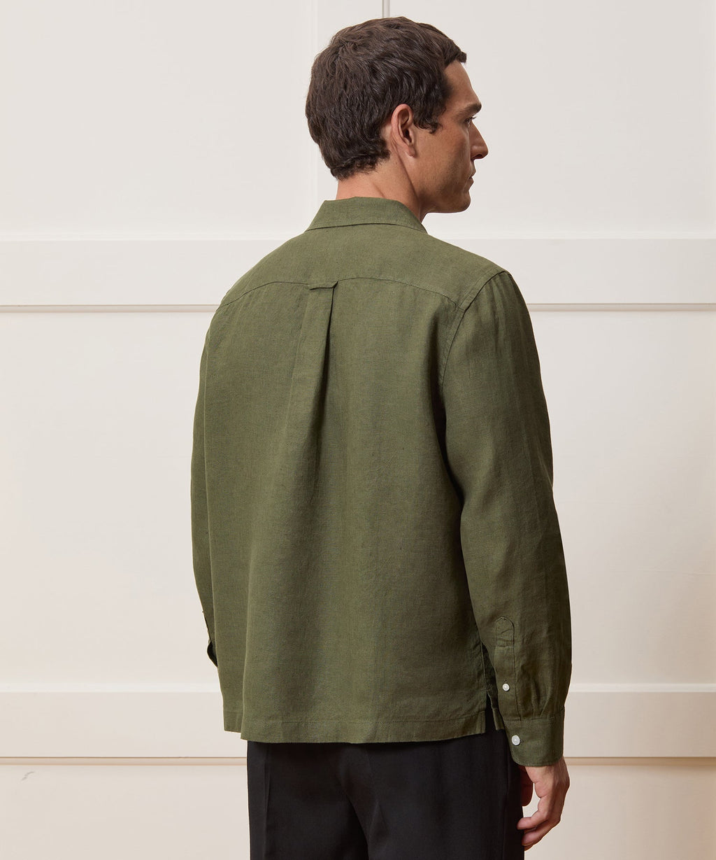 Cropped Sea Soft Irish Linen Camp Collar Shirt