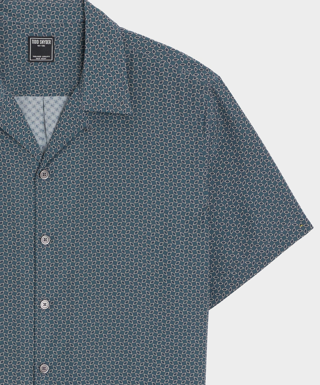 Cropped Silk Geo Camp Collar Shirt