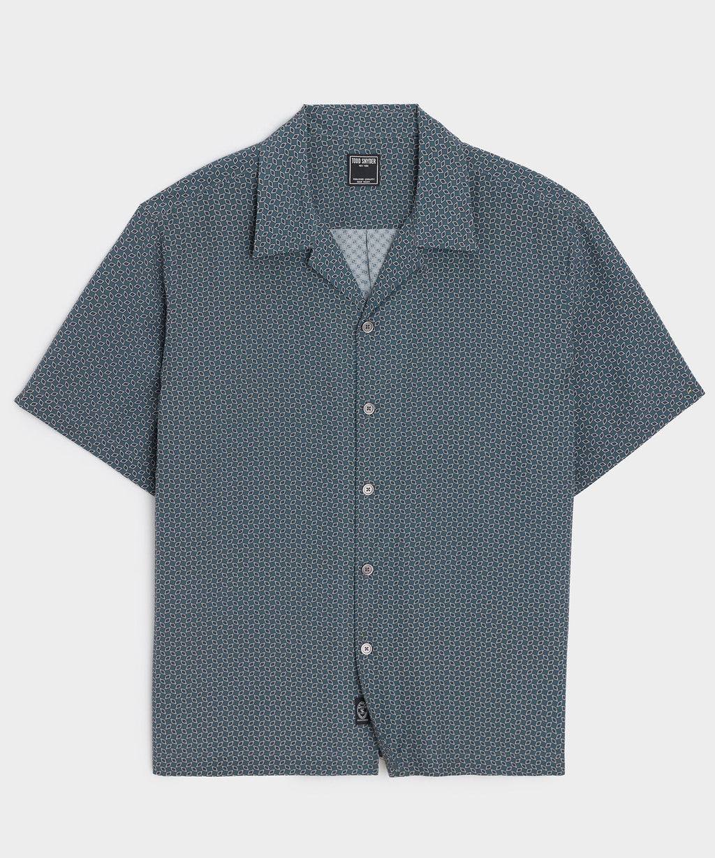Cropped Silk Geo Camp Collar Shirt