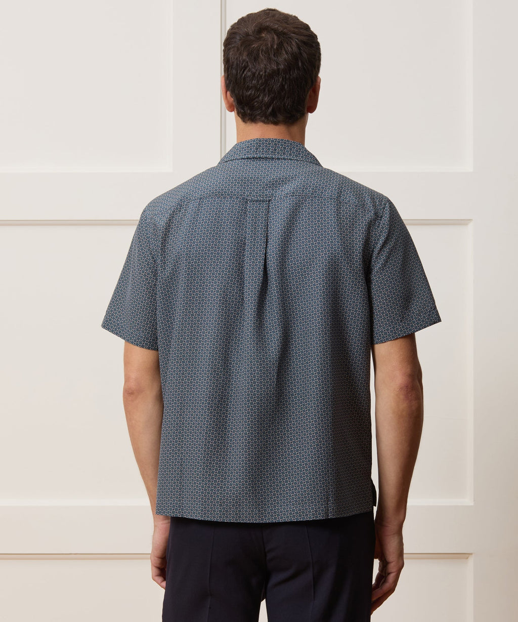 Cropped Silk Geo Camp Collar Shirt