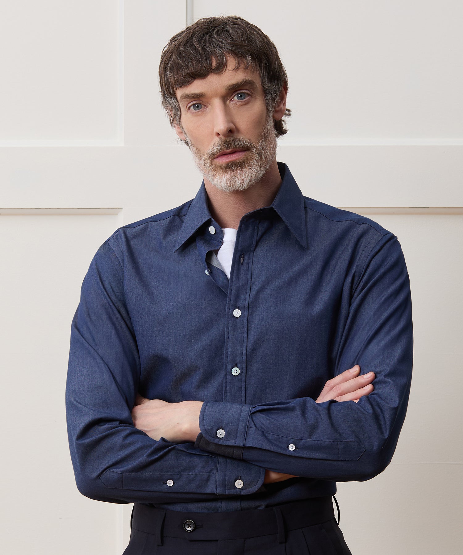 Hamilton + Todd Snyder Chambray Long Point Collar Dress Shirt