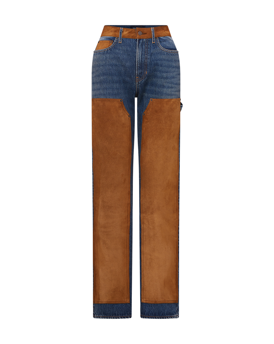 Dylan Suede-Patchwork Straight-Leg Jean