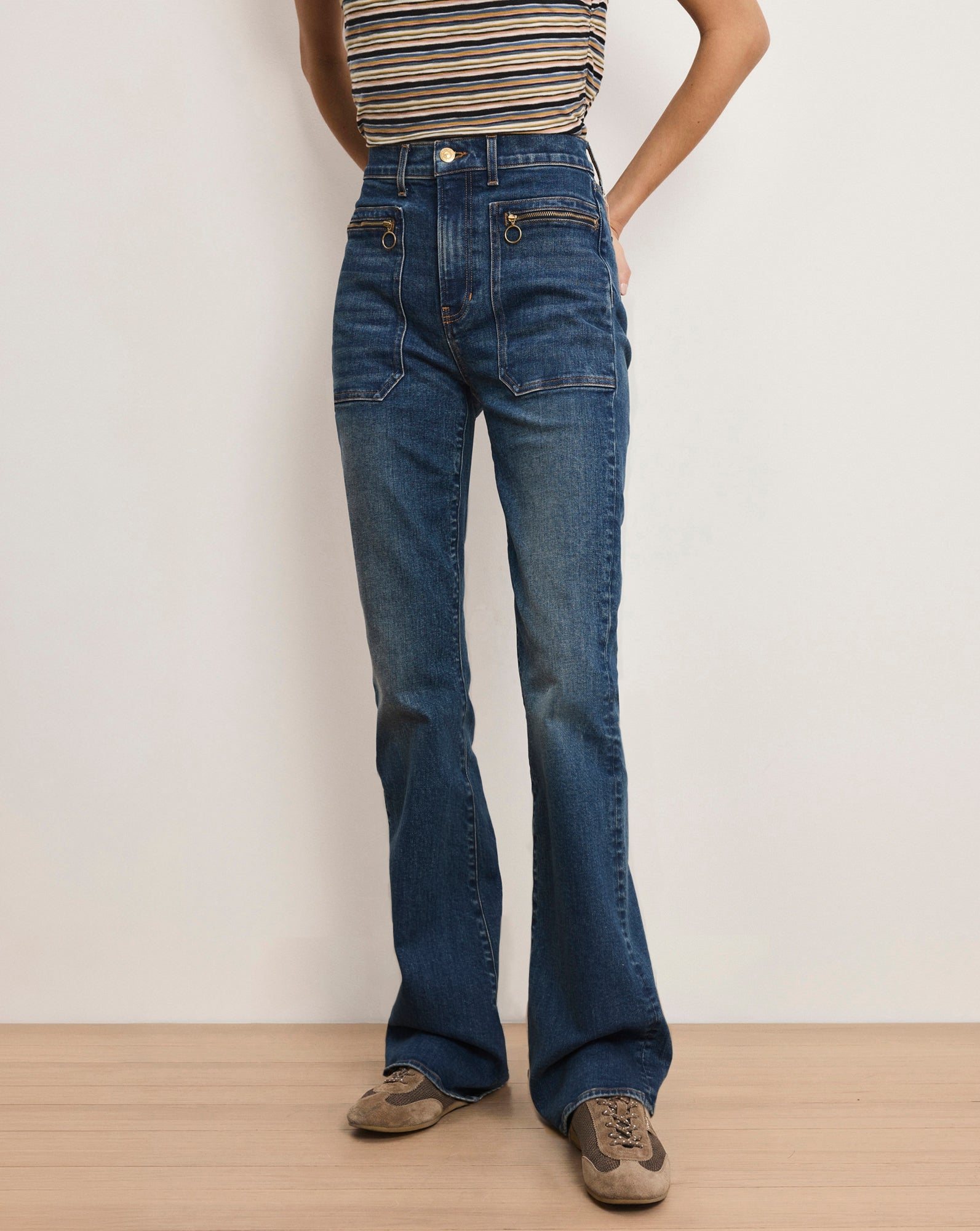 Beverly Patch-Pocket Skinny-Flare Jean