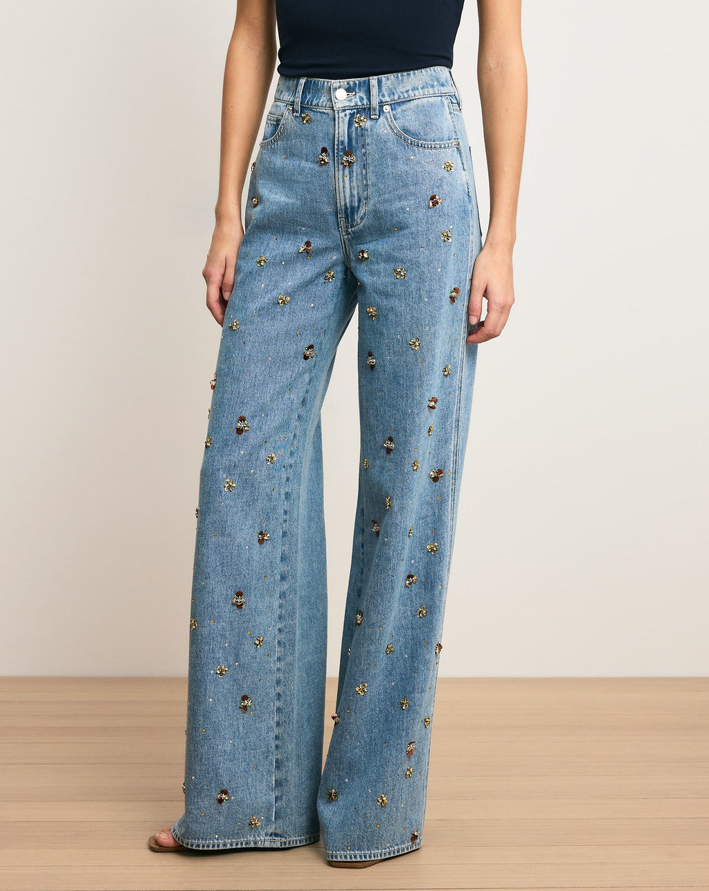 Kasey Embellished Wide-Leg Jean