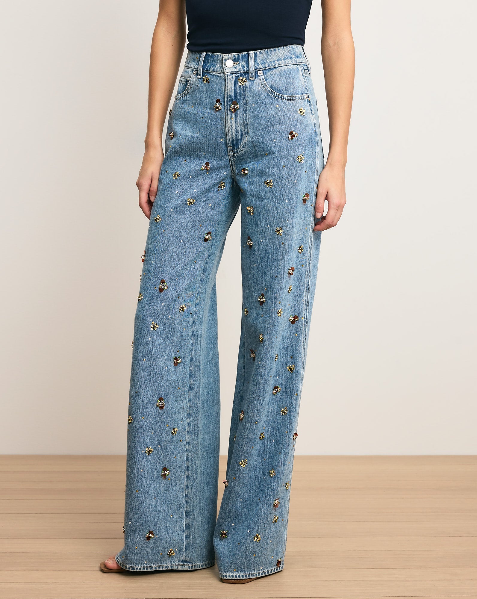 Kasey Embellished Wide-Leg Jean