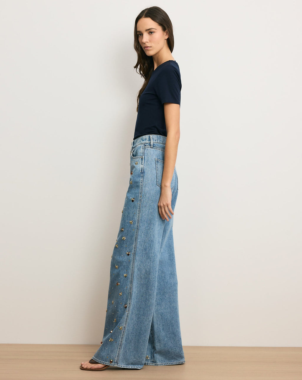 Kasey Embellished Wide-Leg Jean
