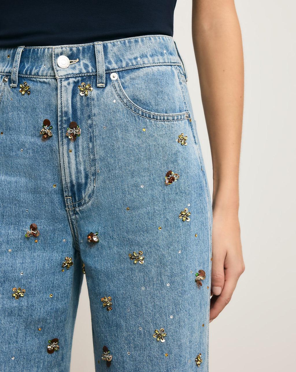 Kasey Embellished Wide-Leg Jean
