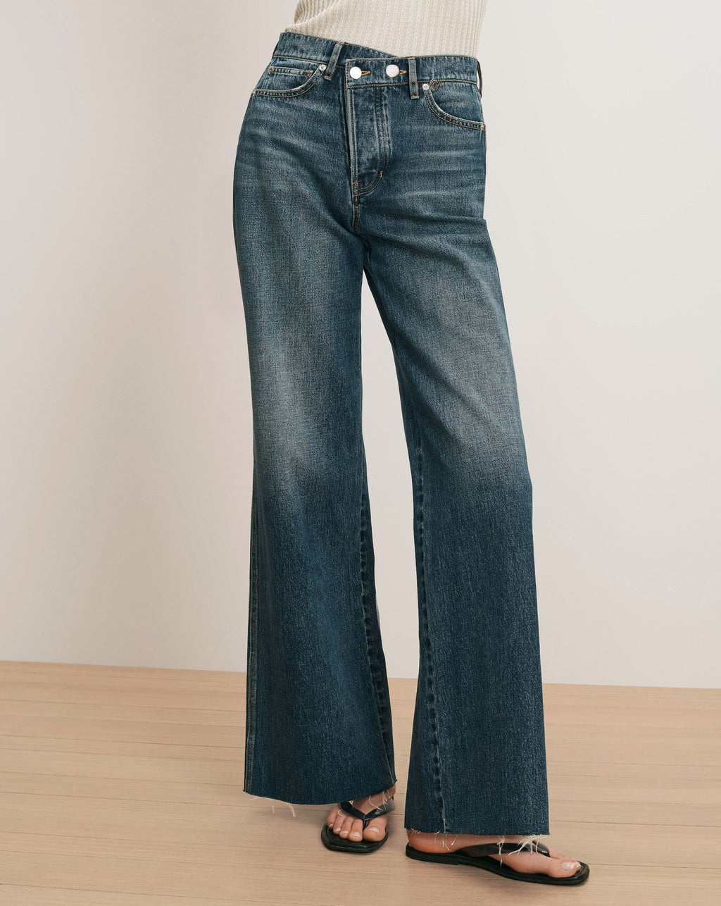 Taylor Crossover-Waistband Wide-Leg Jean