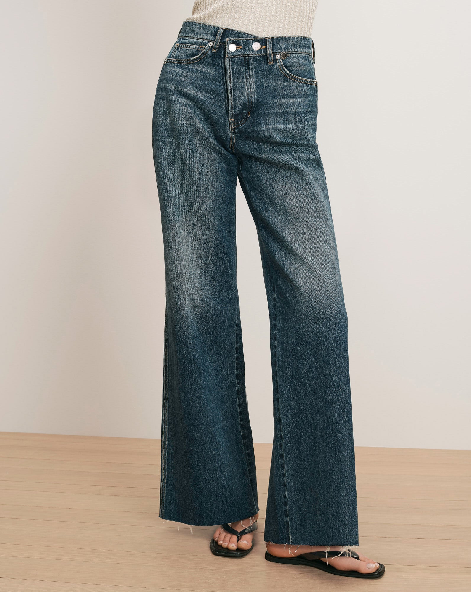 Taylor Crossover-Waistband Wide-Leg Jean