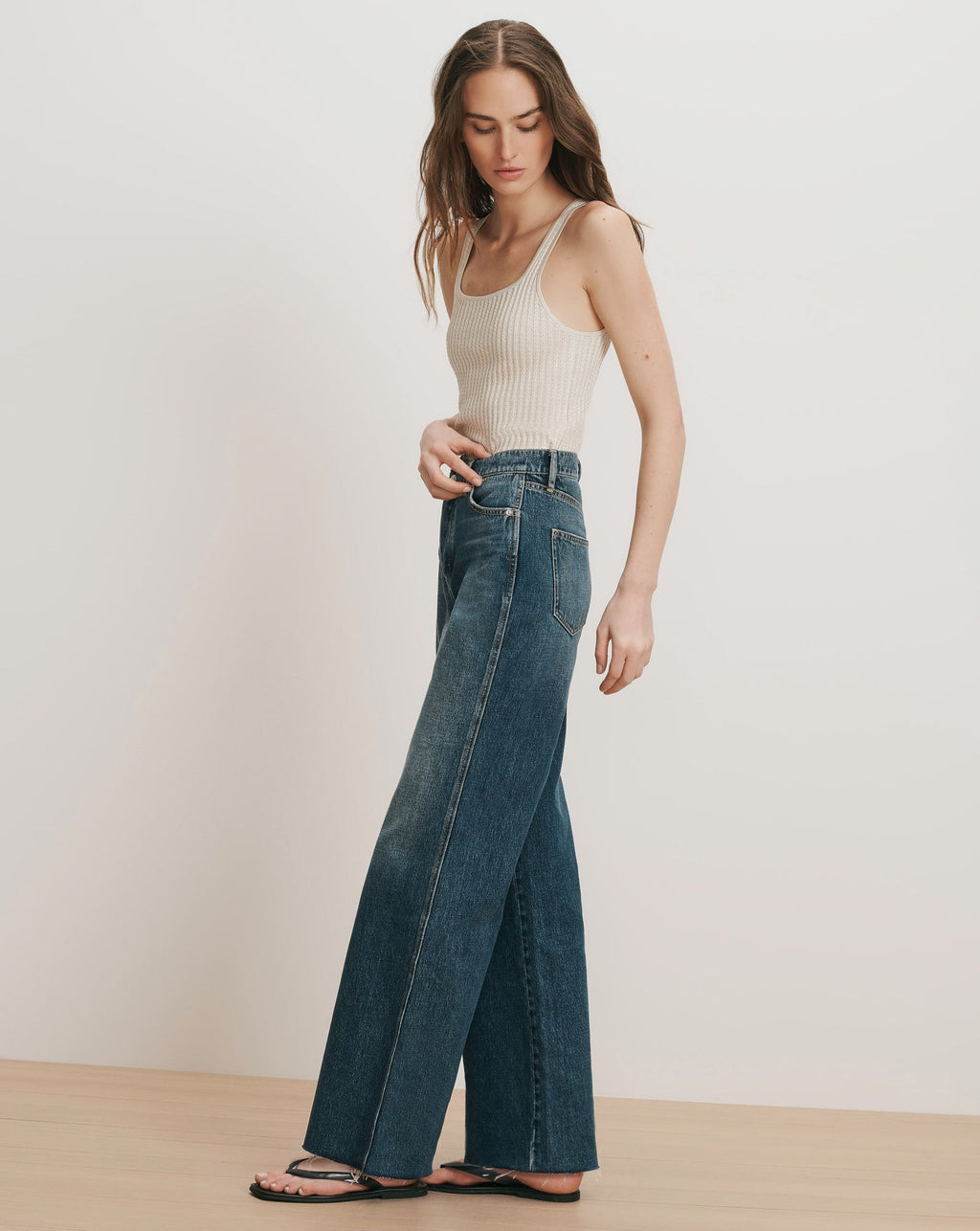 Taylor Crossover-Waistband Wide-Leg Jean