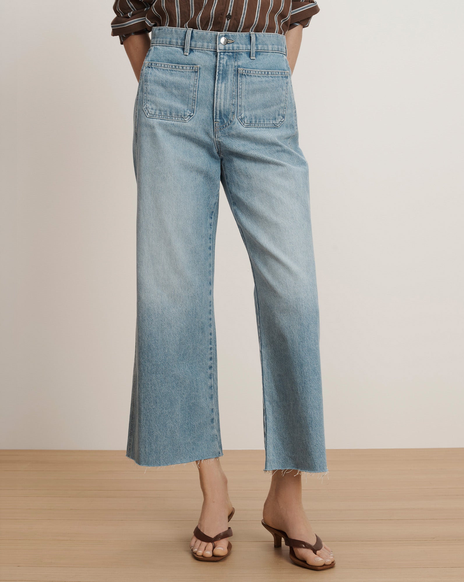 Taylor Cropped Patch-Pocket Wide-Leg Jean