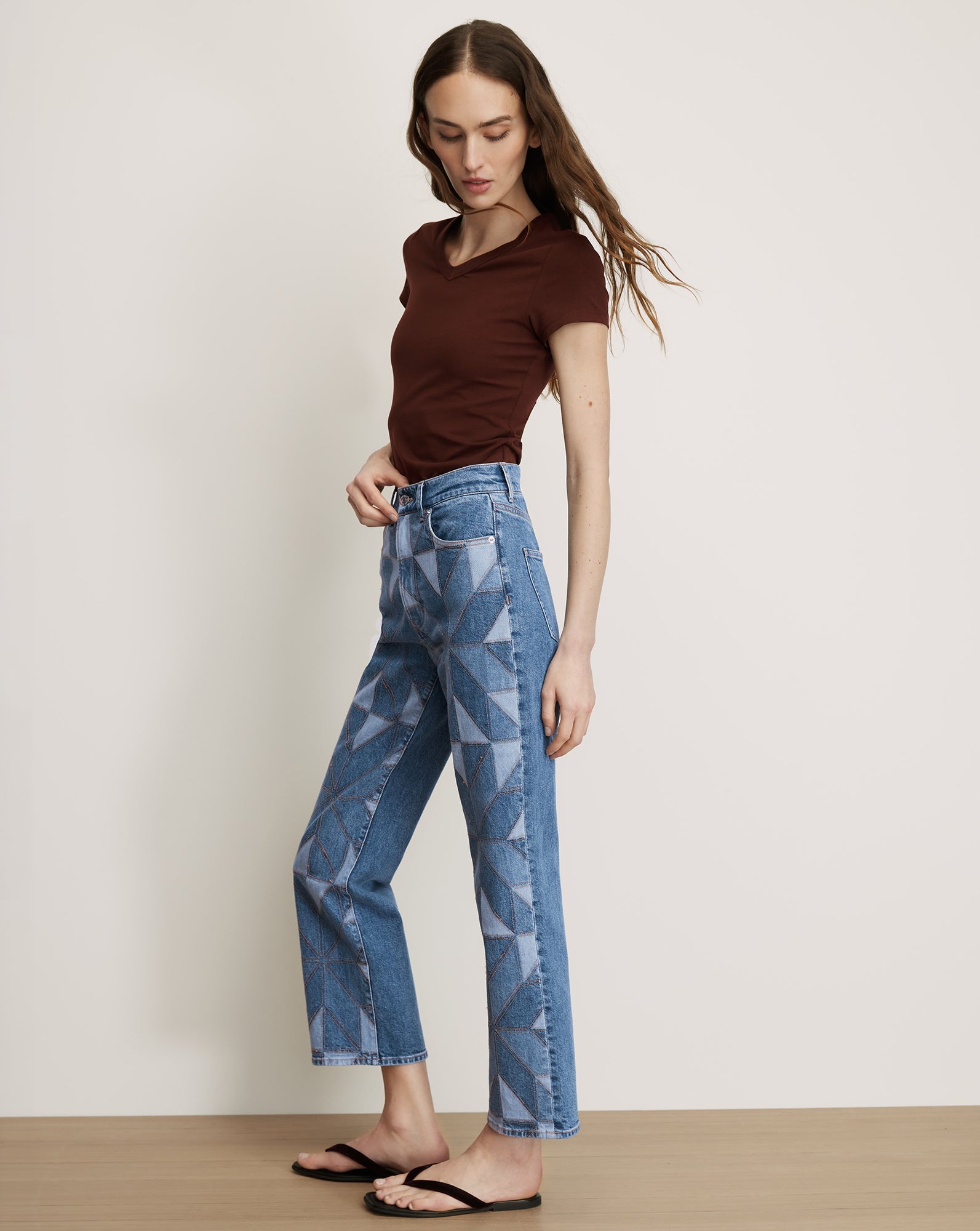 Dylan Quilt-Print Straight-Leg Jean