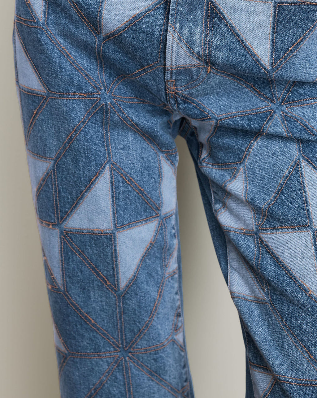 Dylan Quilt-Print Straight-Leg Jean