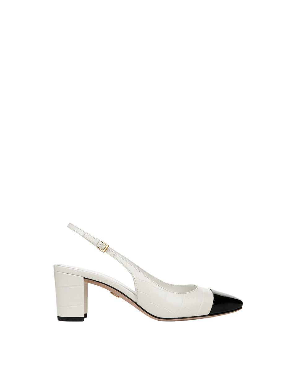 Cecile Croc-Embossed Cap-Toe Slingback Pump