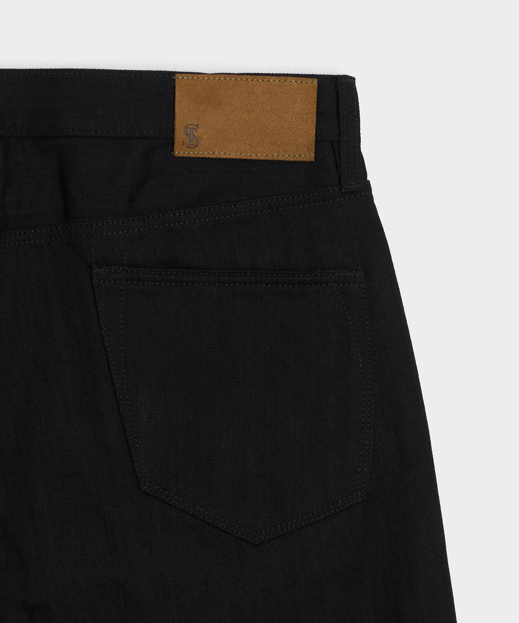 Relaxed Rigid Selvedge Pleated Jean in Black