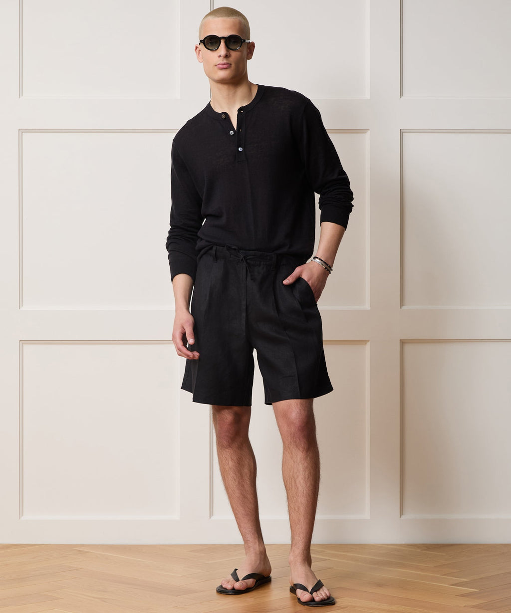 Linen-Cotton Henley Sweater