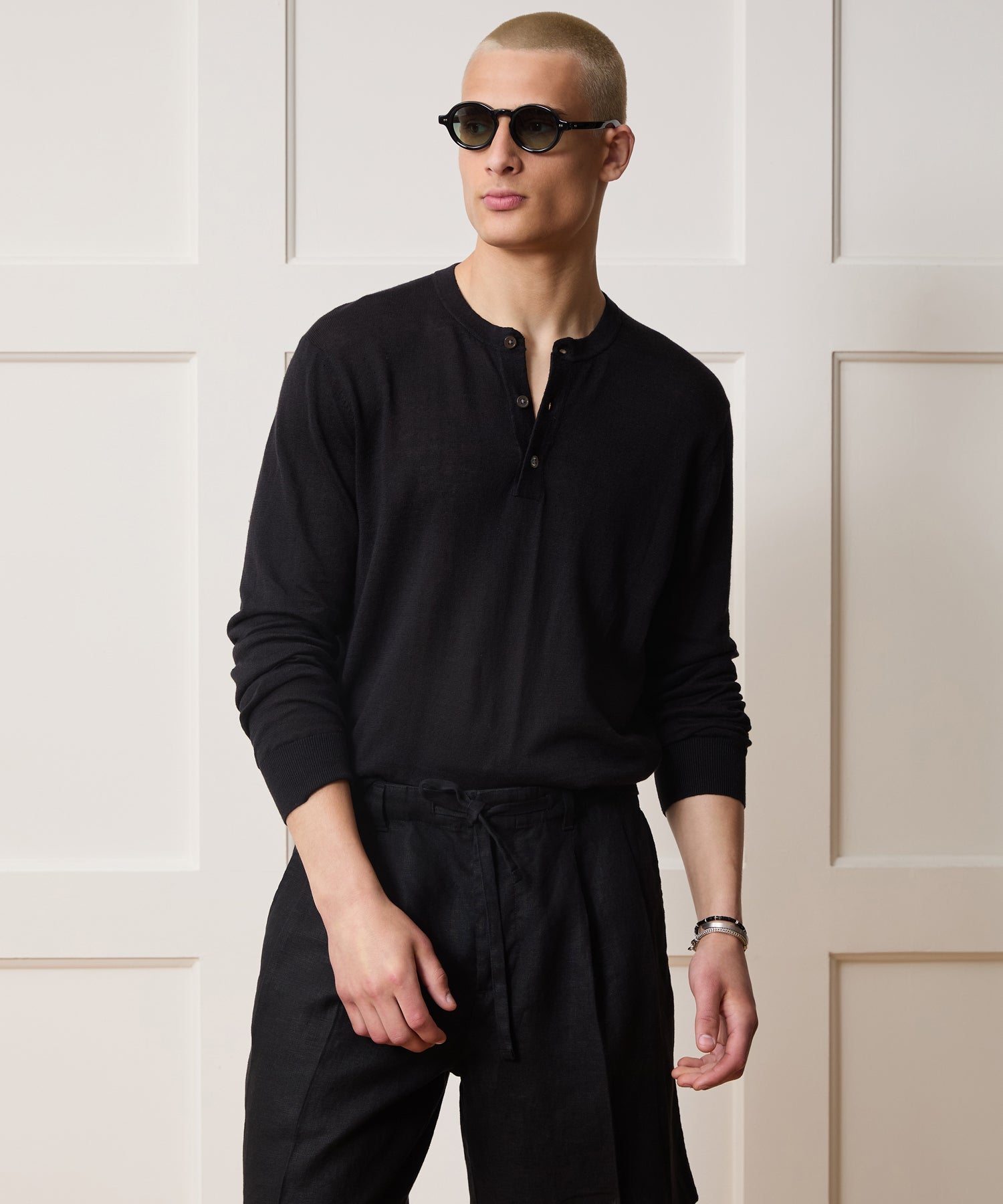 Linen-Cotton Henley Sweater