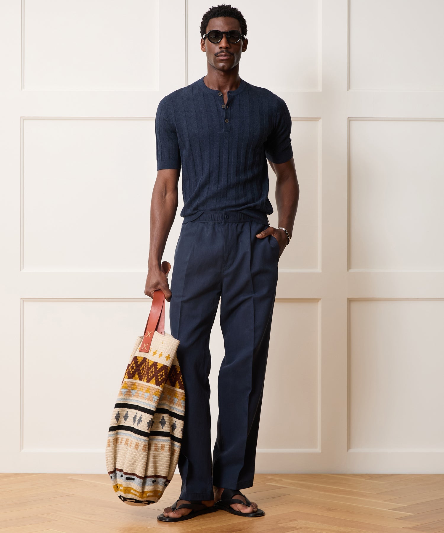 Ribbed Linen-Cotton Henley Sweater