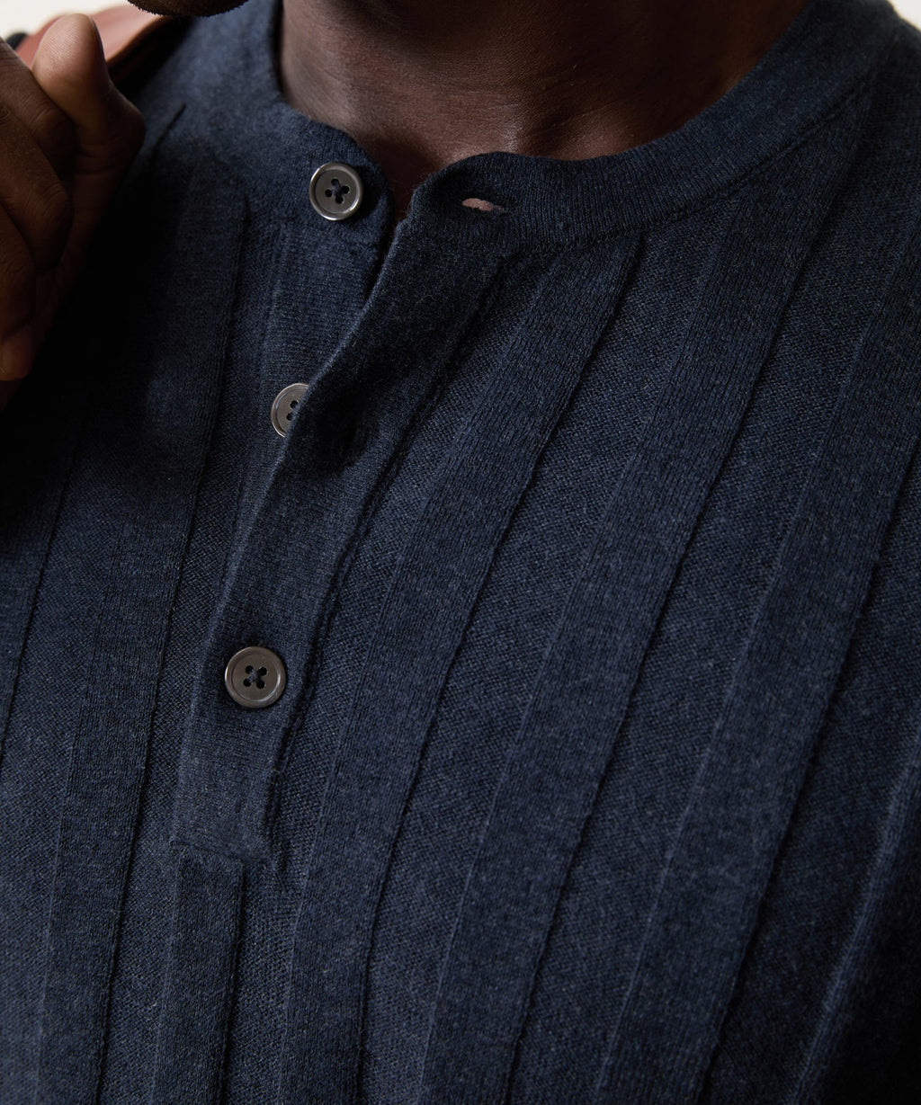 Ribbed Linen-Cotton Henley Sweater