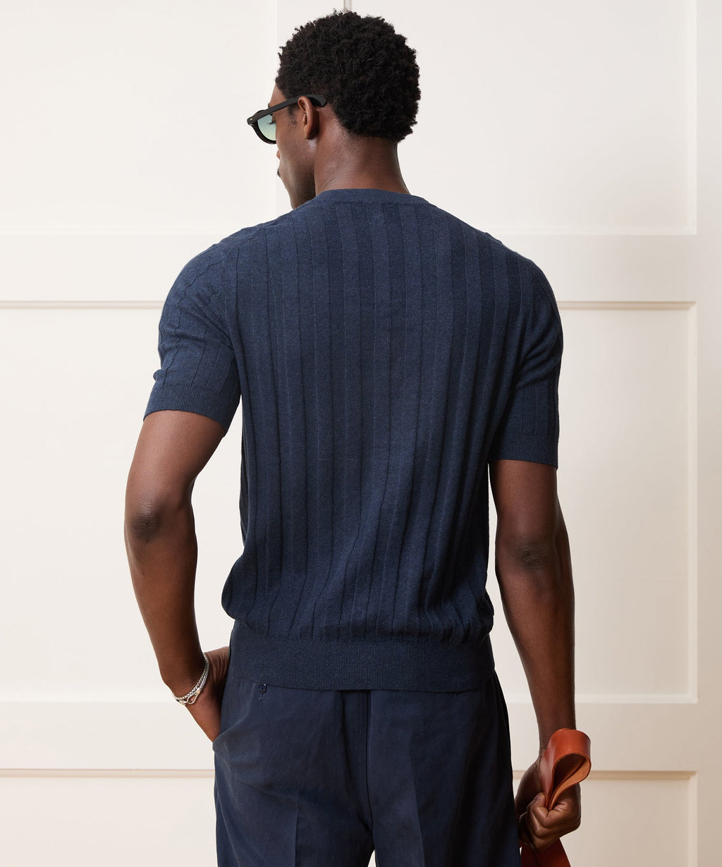 Ribbed Linen-Cotton Henley Sweater