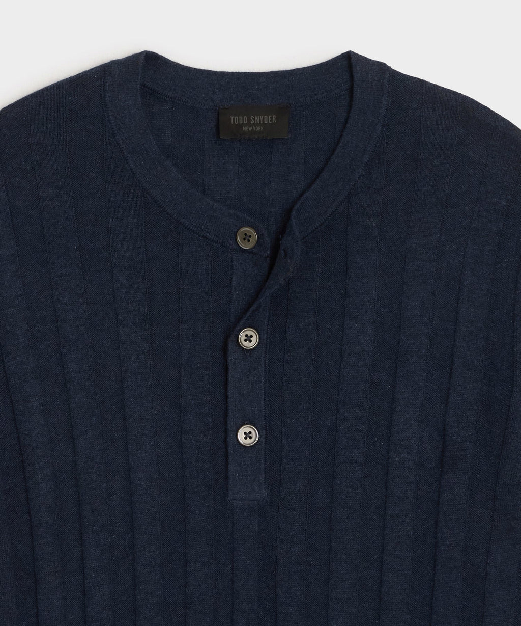 Ribbed Linen-Cotton Henley Sweater