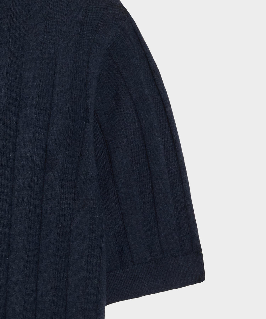 Ribbed Linen-Cotton Henley Sweater