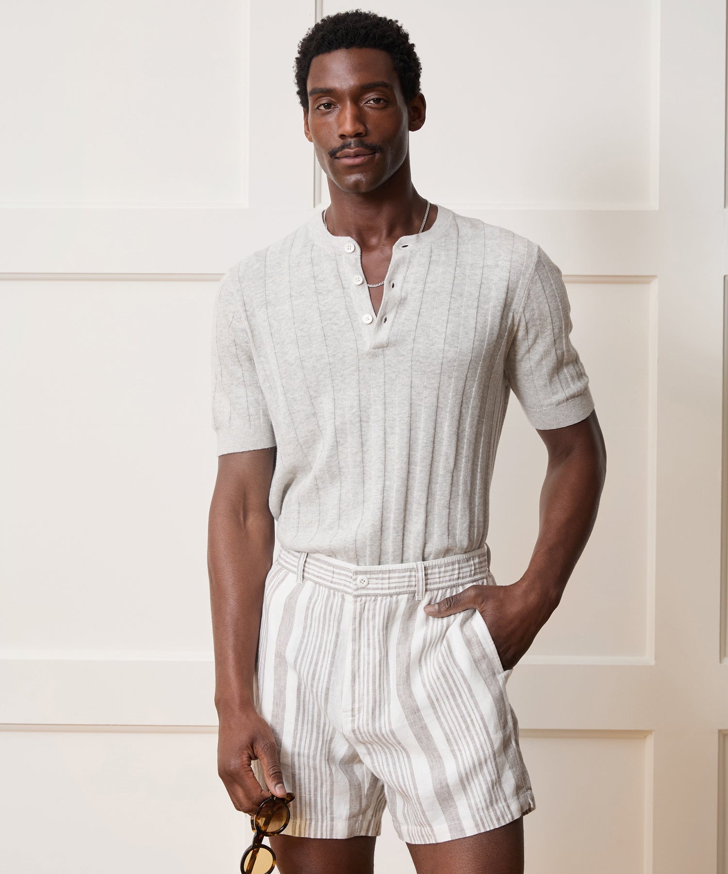 Ribbed Linen-Cotton Henley Sweater
