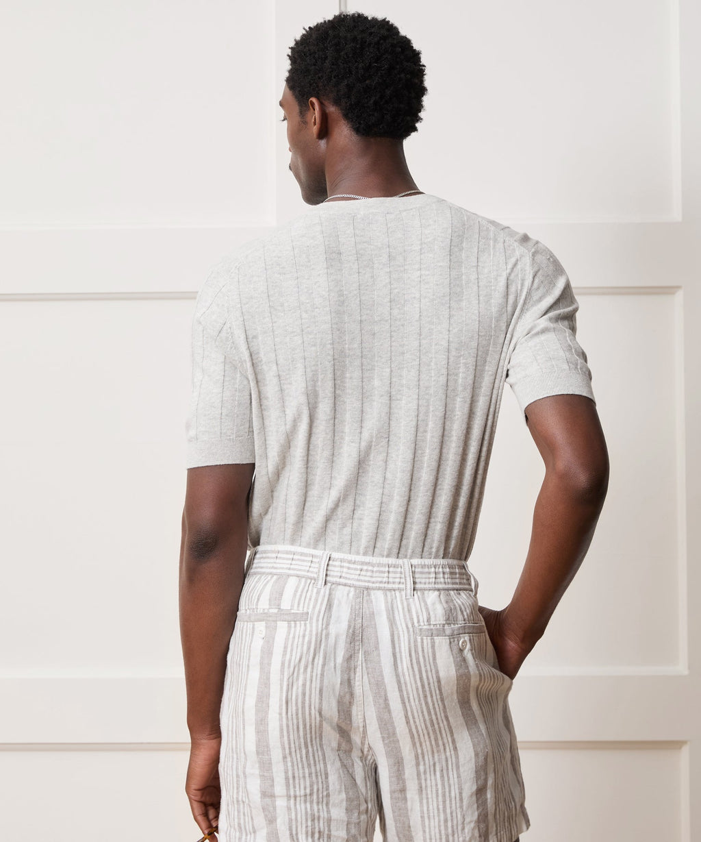 Ribbed Linen-Cotton Henley Sweater