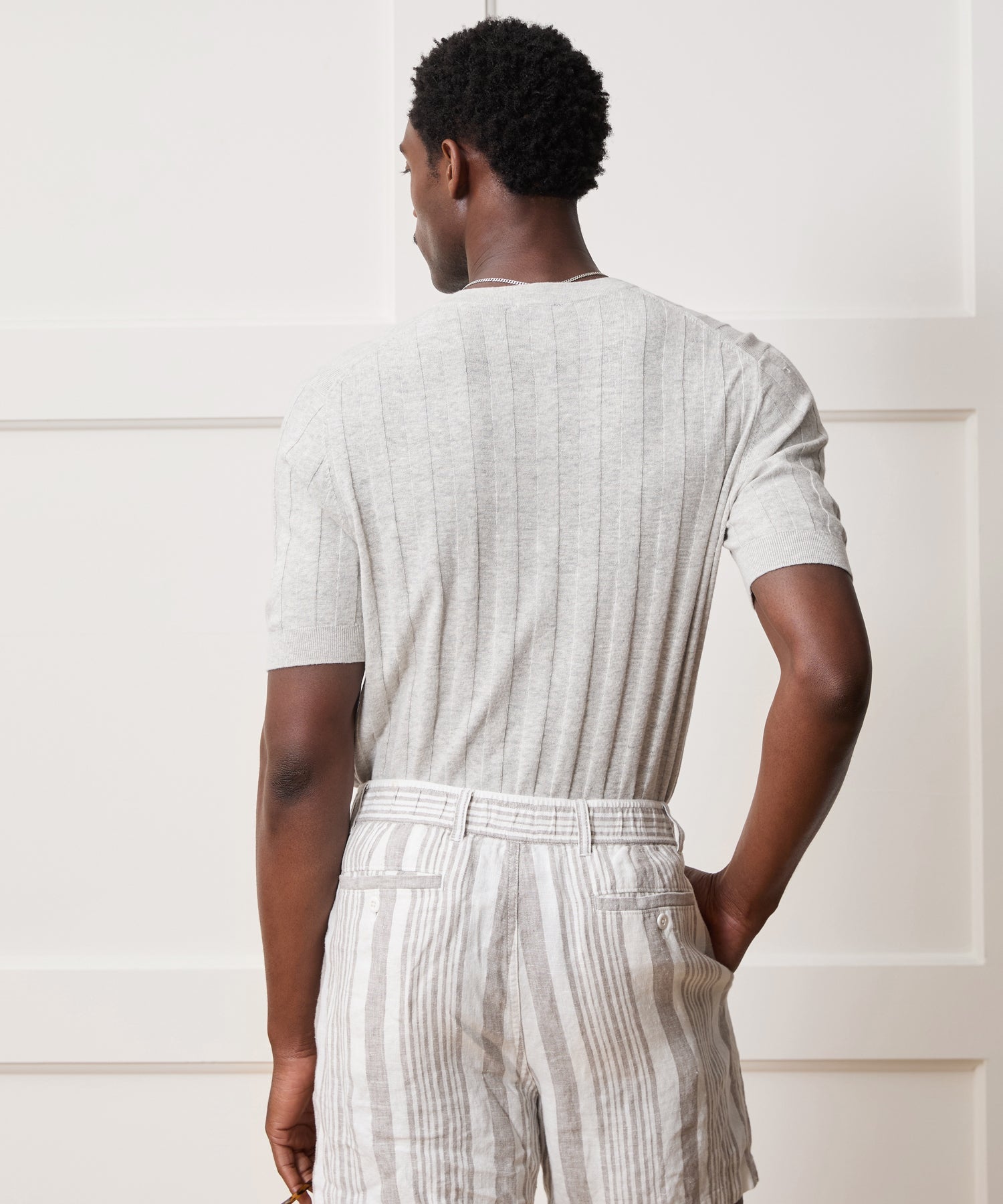 Ribbed Linen-Cotton Henley Sweater