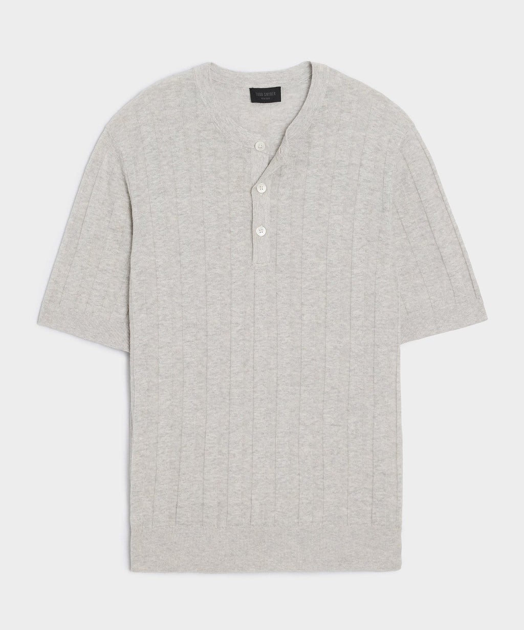 Ribbed Linen-Cotton Henley Sweater