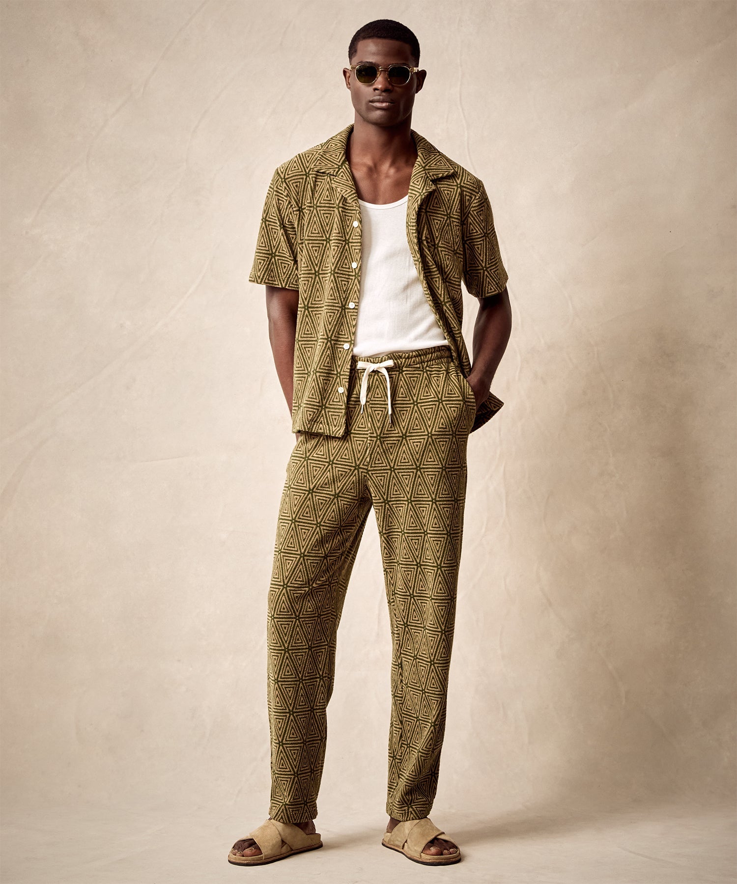 Terry Jacquard Cabana Polo Shirt in Green Leaf