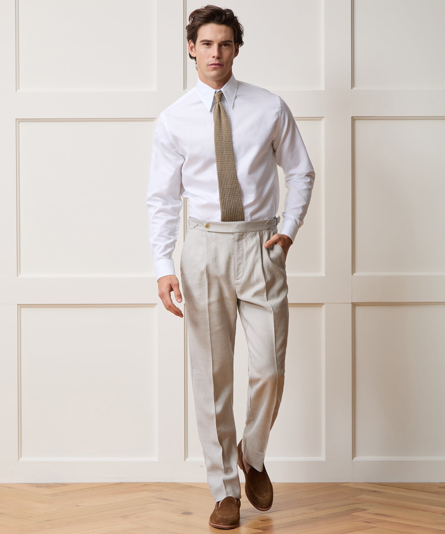 Italian Cotton-Linen Long Point Collar Dress Shirt