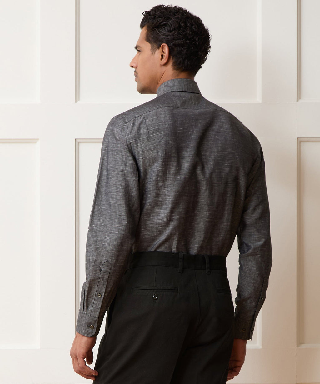 Italian Cotton-Linen Long Point Collar Dress Shirt