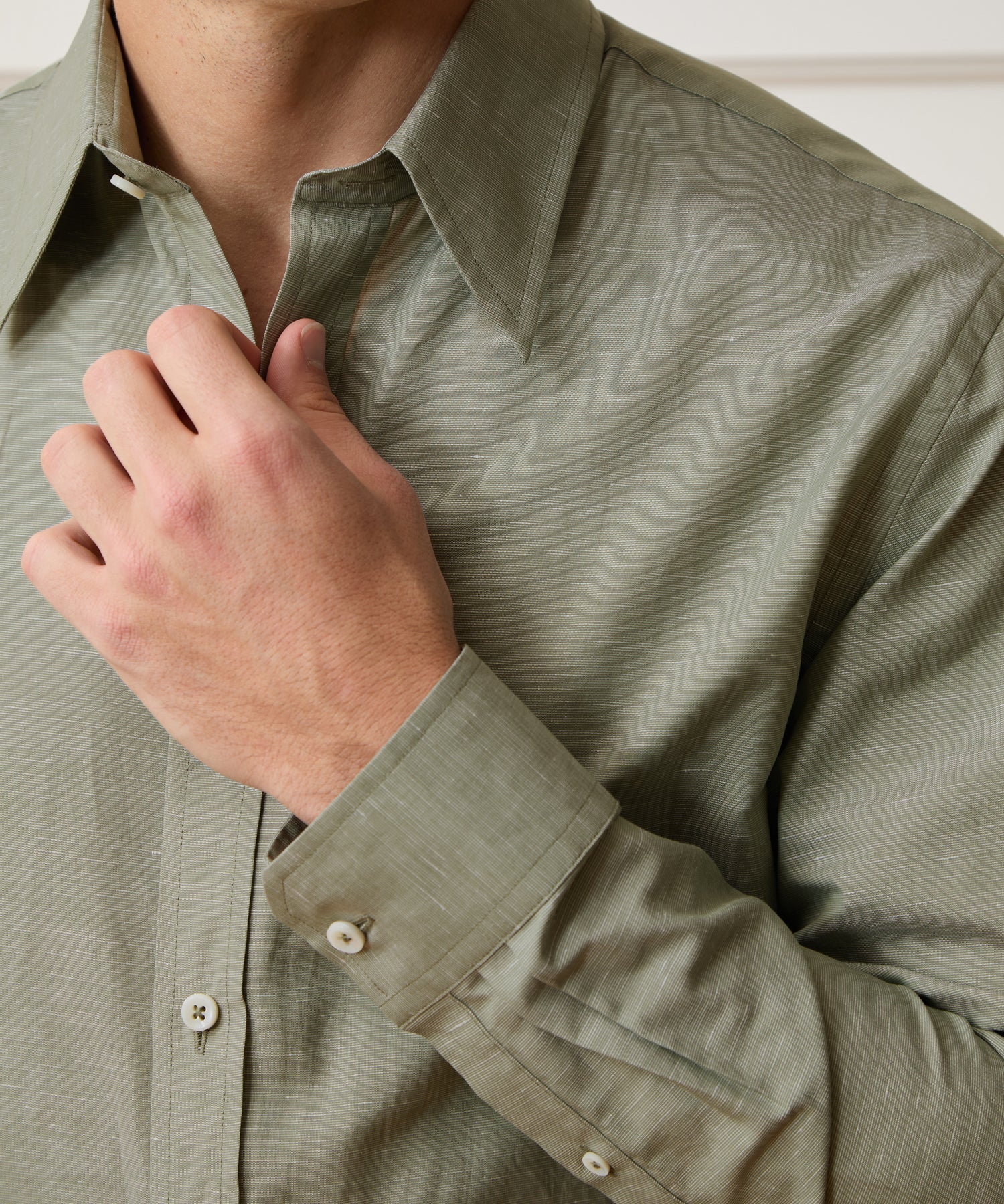 Italian Cotton-Linen Long Point Collar Dress Shirt
