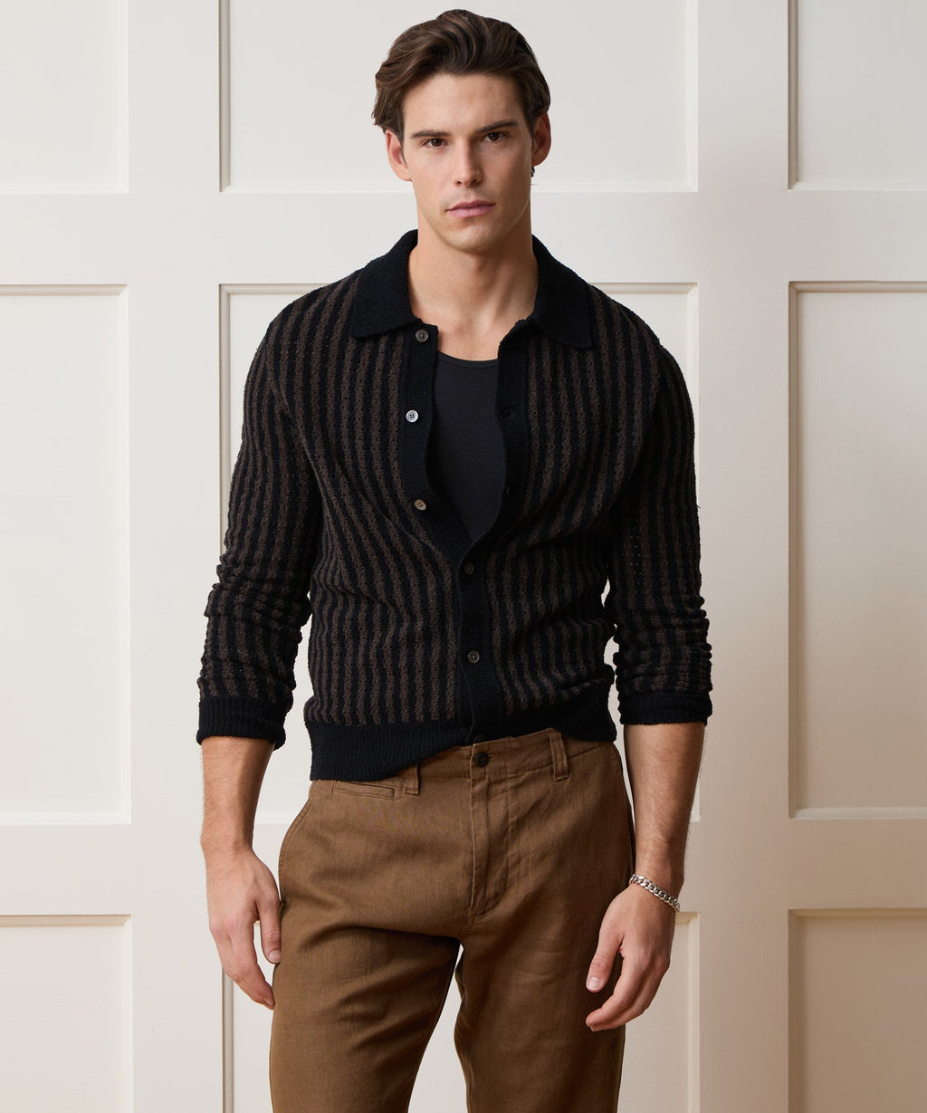Striped Boucle Sweater Polo