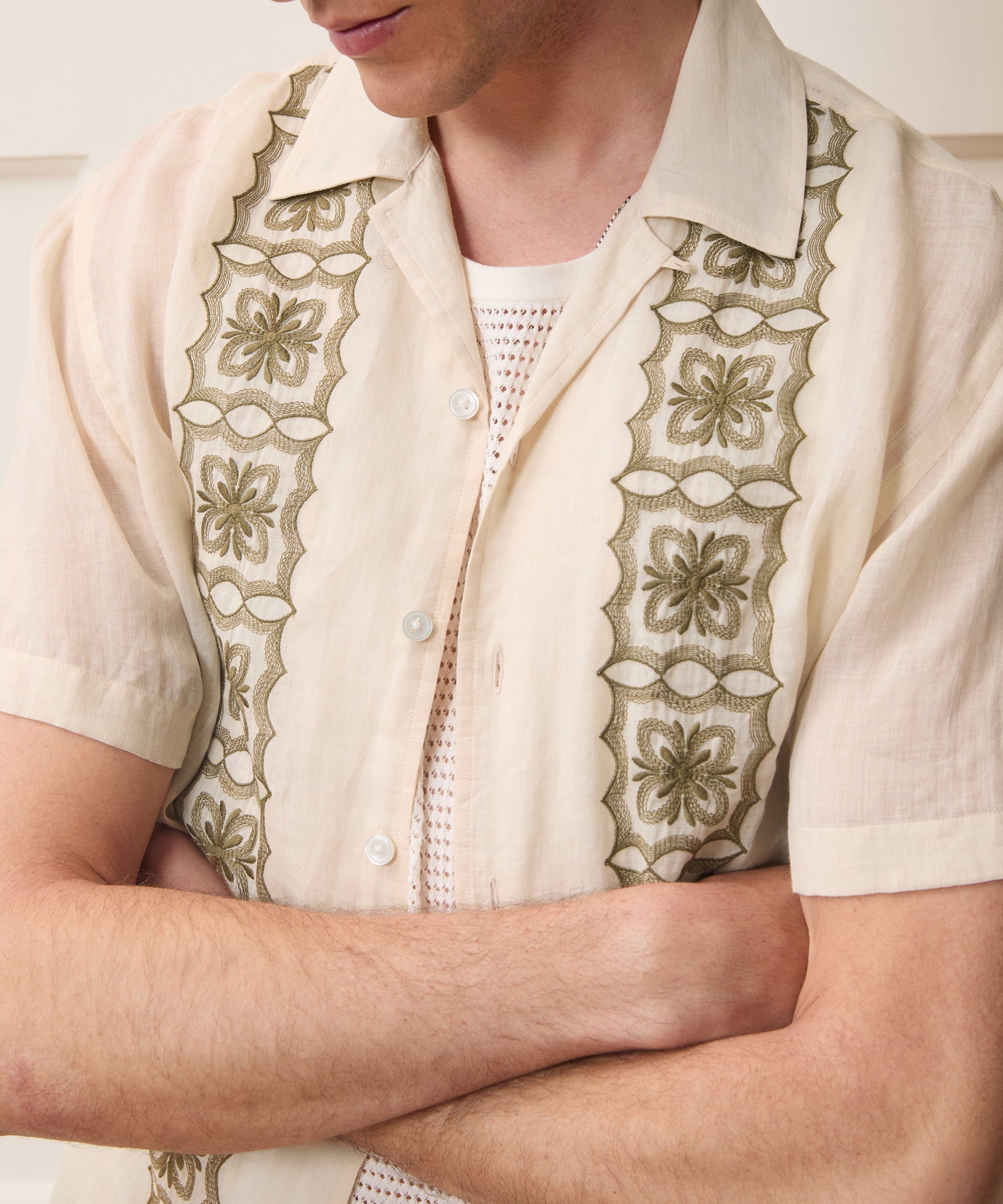 Embroidered Voile Capri Shirt