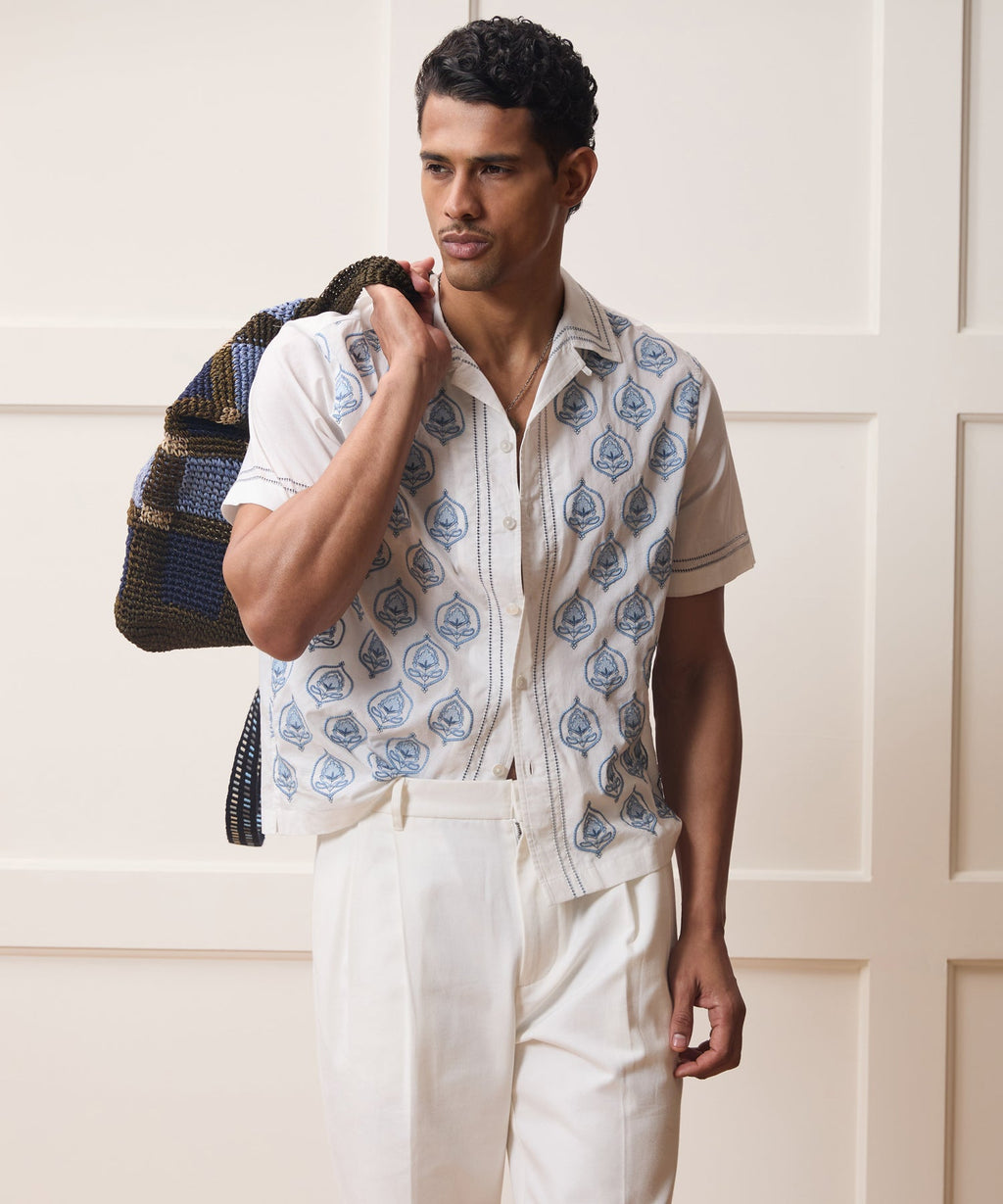 Embroidered Voile Capri Shirt