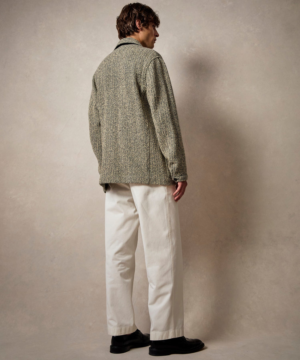 Italian Wool Walking Jacket in Cream Herringbone