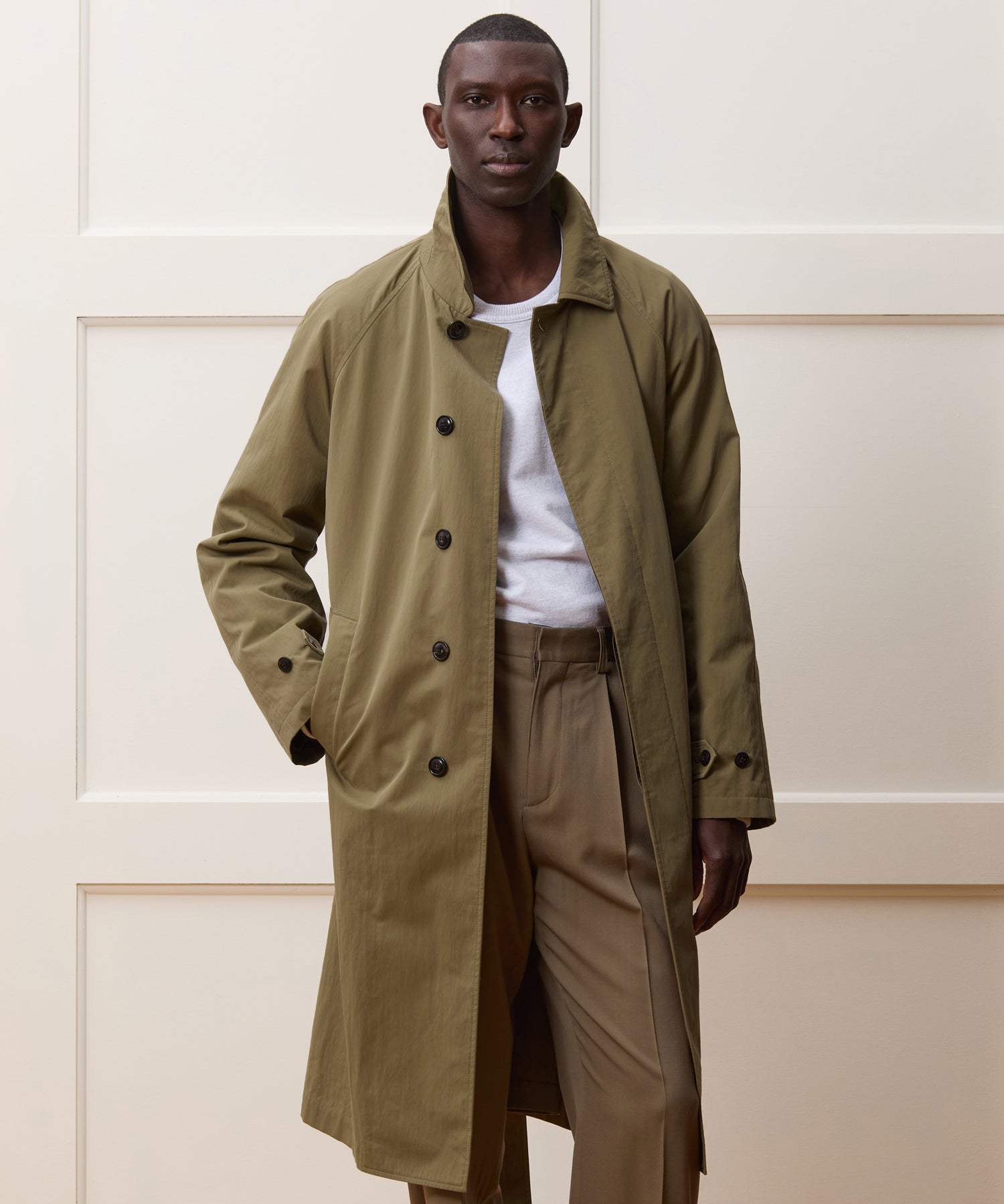 Italian Belted Balmacaan Trench Coat