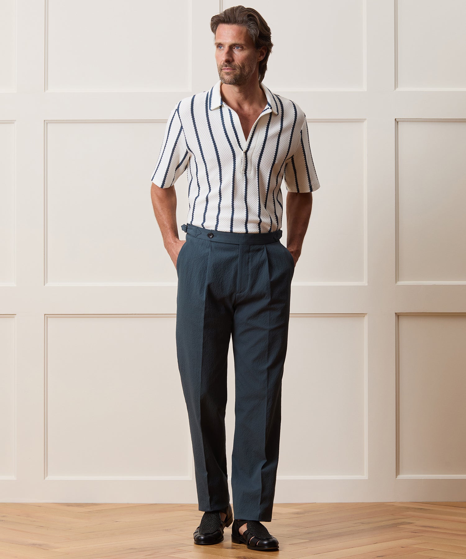 Italian Seersucker Side Tab Trouser