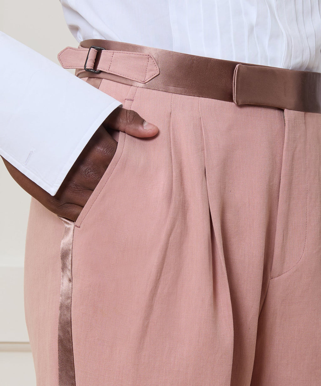 Relaxed Italian Sueded Linen Tuxedo Trouser