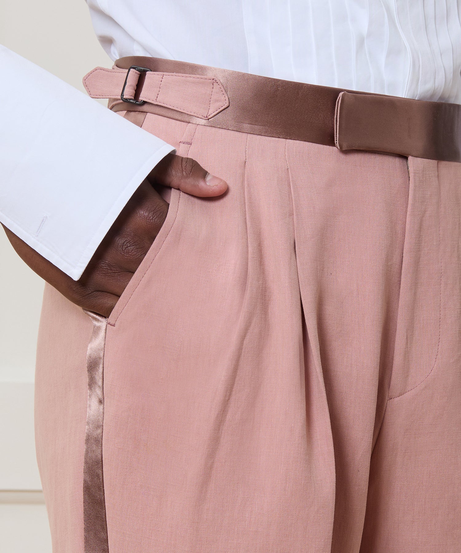Relaxed Italian Sueded Linen Tuxedo Trouser