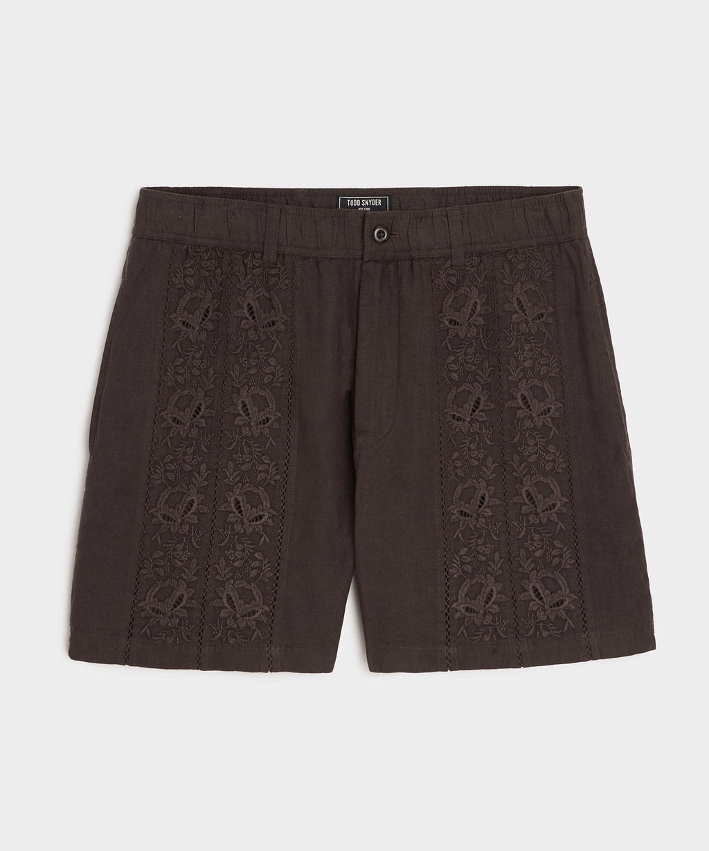 5" Embroidered Linen Beachcomber Short