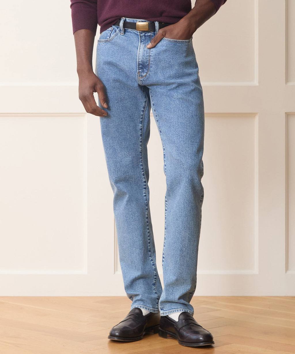 High-Rise Slim Stretch Jean in Washed Blue