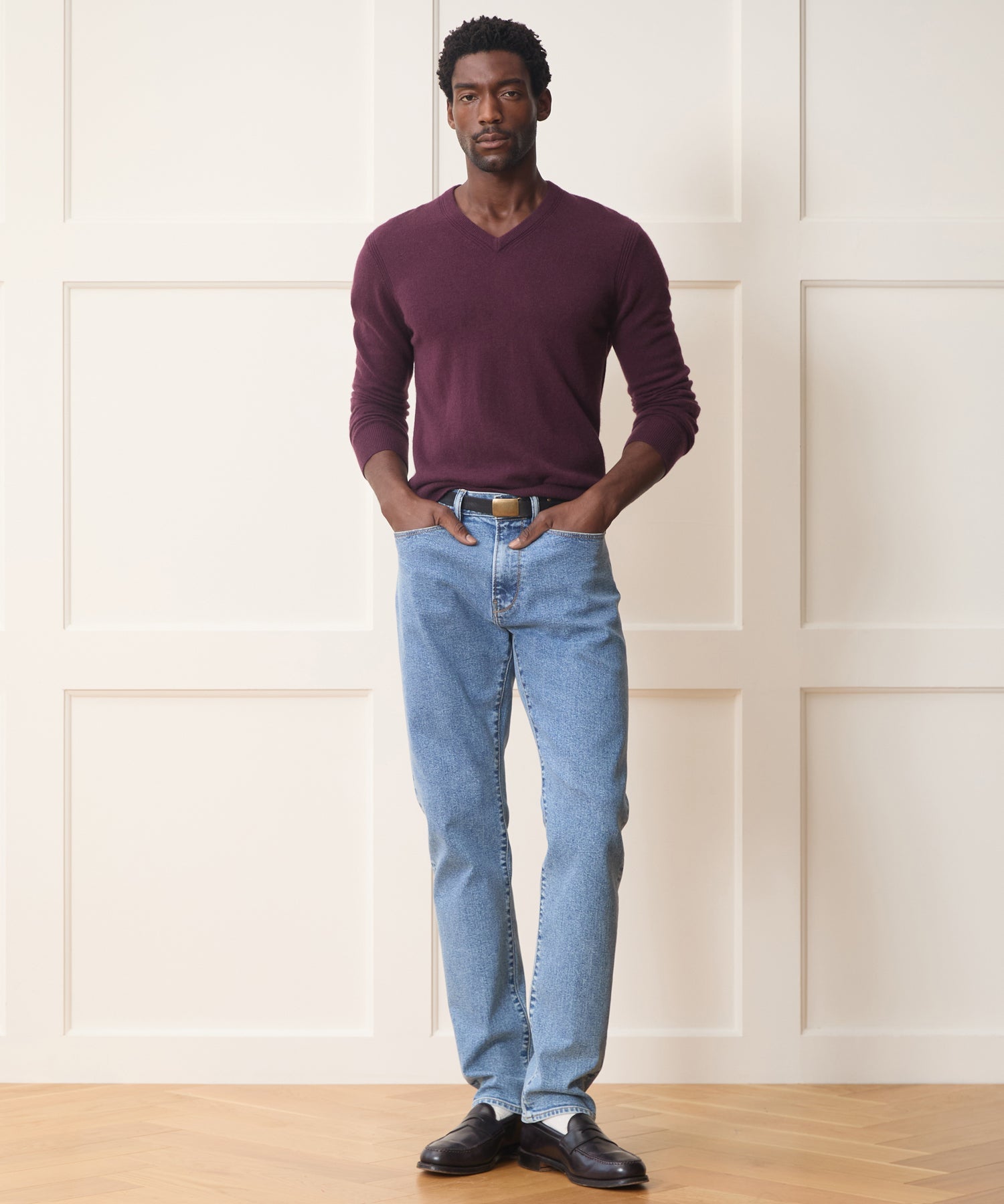 High-Rise Slim Stretch Jean in Washed Blue