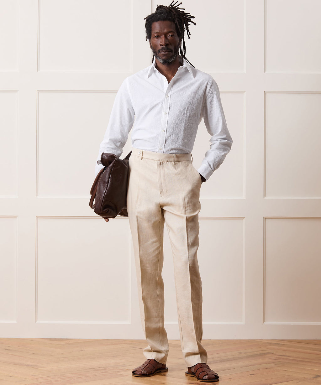 Seersucker Long Point Collar Dress Shirt