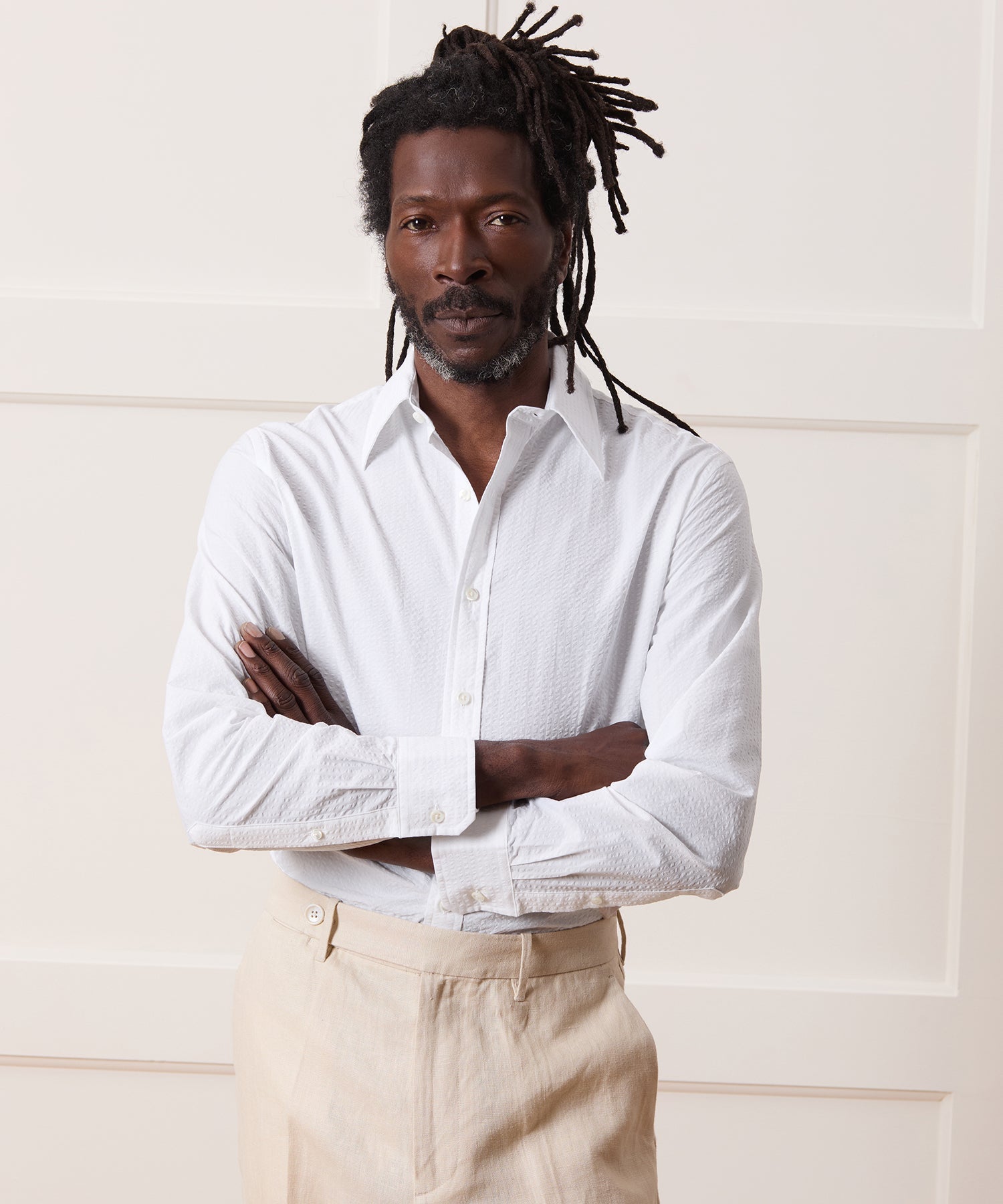 Seersucker Long Point Collar Dress Shirt