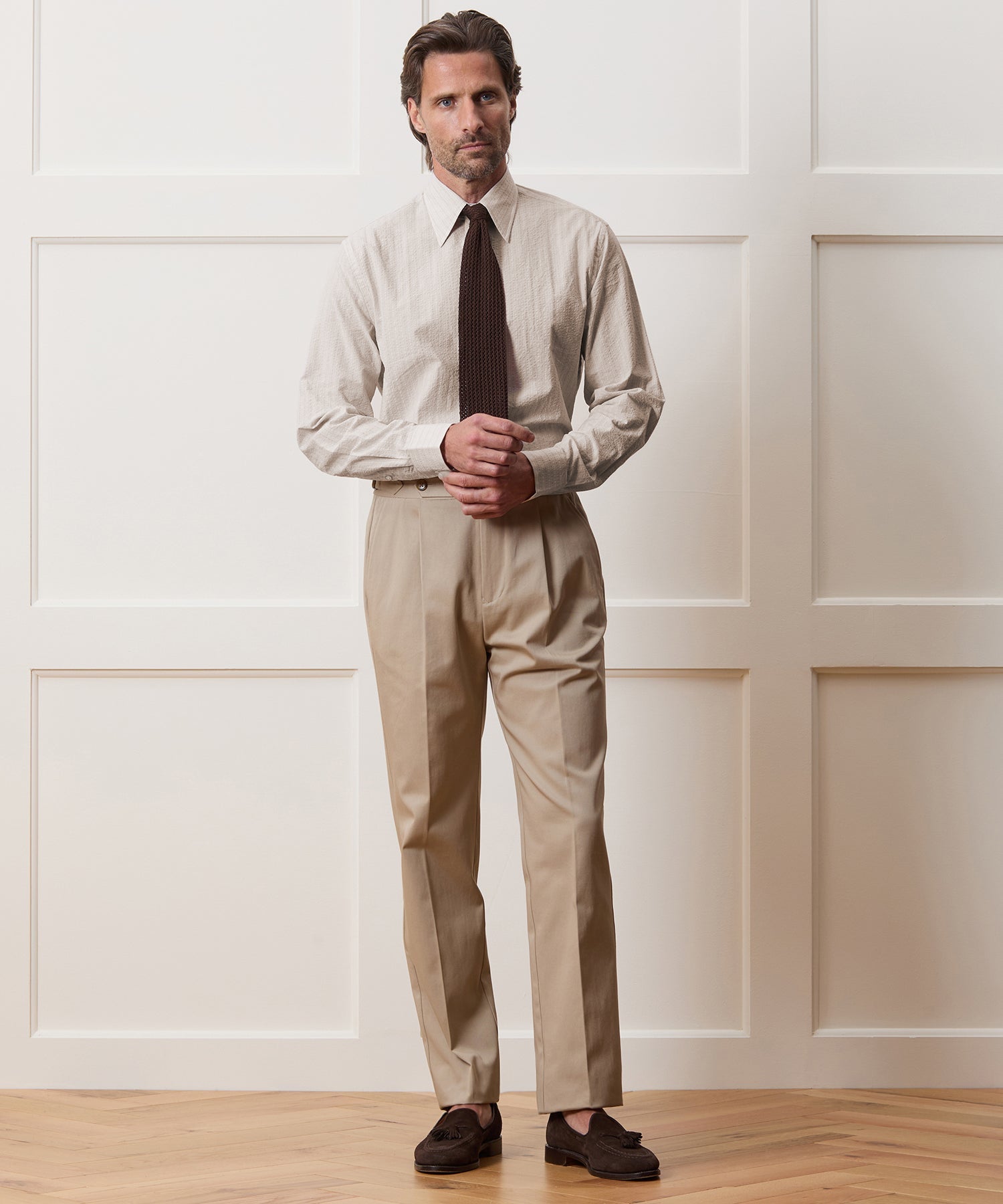 Seersucker Long Point Collar Dress Shirt